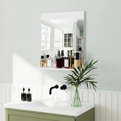 HOMCOM Specchio Bagno Moderno con Mensola Portaoggetti Bianco