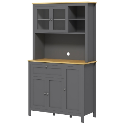 HOMCOM Armoire Cuisine 5 Portes 1 Tiroir 180cm Gris