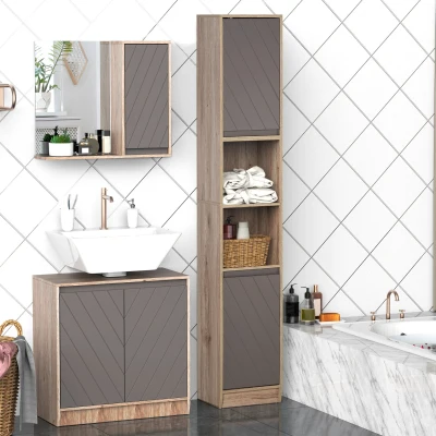 HOMCOM Armadio da Bagno 30cm x 24cm x 170cm Grigio, Colore del rovere