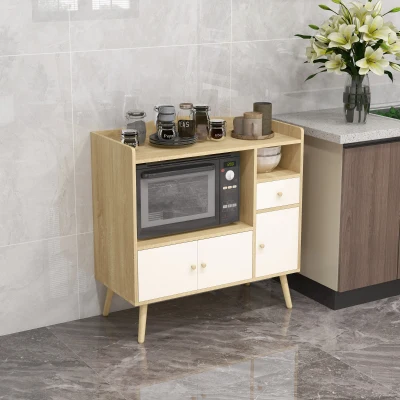 HOMCOM Buffet Cuisine Micro-ondes Blanc Naturel