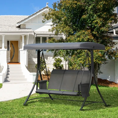 Outsunny Dondolo 3 posti da giardino 196cm x 128cm x 172cm Grigio scuro