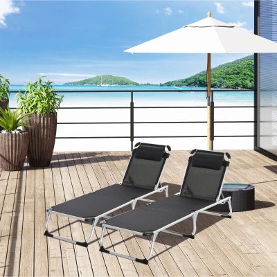 Outsunny Foldable Sun Lounger Aluminium Black 2 Pieces