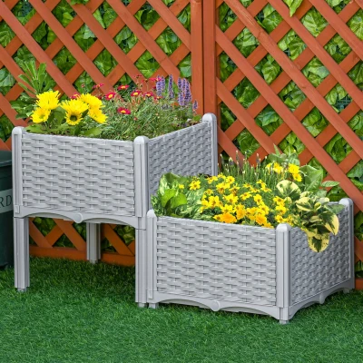 Outsunny Set of 2 Raised Bed Planter Box 40cm Grey