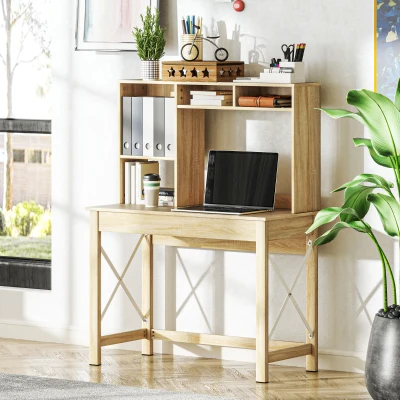 HOMCOM Bureau en Bois avec Rangement et Étagères Aspect Chêne