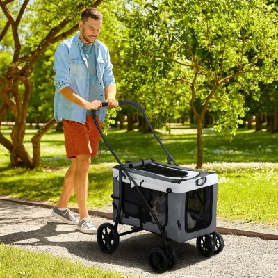 PawHut Foldable Dog Stroller Grey with Detachable Carrier