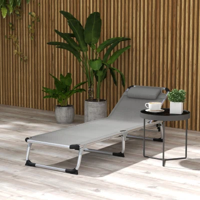 Outsunny Foldable Reclining Sun Lounger Aluminium Grey