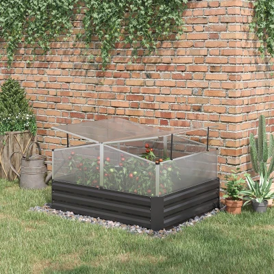Outsunny Galvanised Raised Garden Bed Dark Grey Planter Box