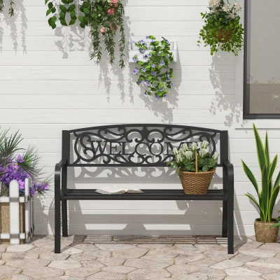 Outsunny Banc Jardin 2 Places Métal Noir 127x60cm