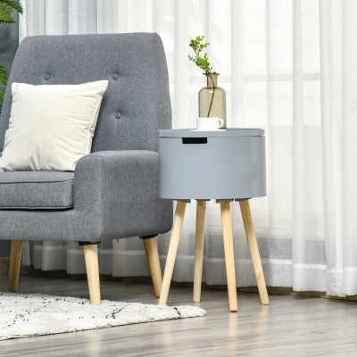 HOMCOM Modern Round Side Table with Storage Grey
