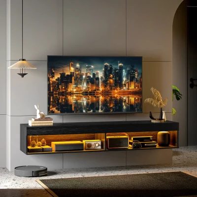 HOMCOM Mobile Porta TV fino 75" Sospeso con LED 16 Colori Nero