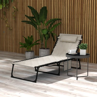 Outsunny Padded Sun Lounger Reclining Back Khaki