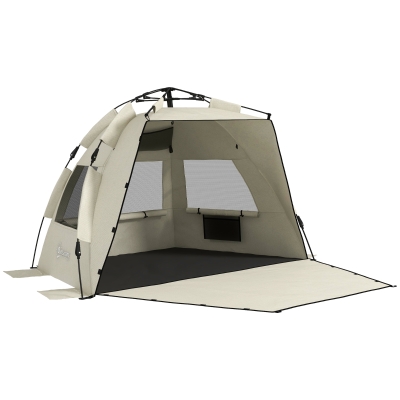 Outsunny Three-Man Beach Tent with Extended Floor Green
