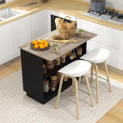 HOMCOM Isla de Cocina Mueble buffet auxiliar con 2 Estantes Abiertos 2 Puertas y Estantes Ajustables 105x60x82 cm Negro y Roble