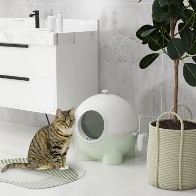 PawHut Maison Toilette Chat Porte Battante Vert/Blanc