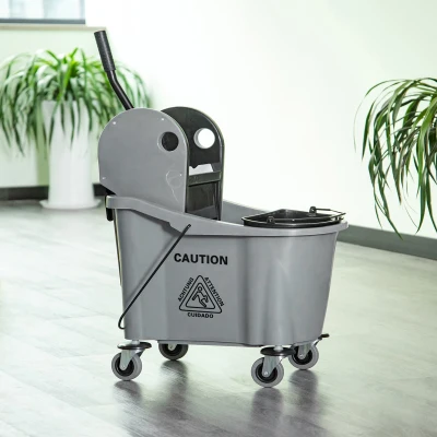 HOMCOM 9.5 Gallon/36L Mop Bucket Wringer Cart w/ Down Press Wringer, Wheels, Mop Holder