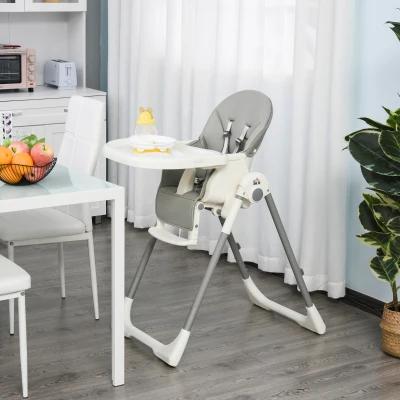 HOMCOM Foldable Baby High Chair Grey Adjustable 6-36 Months
