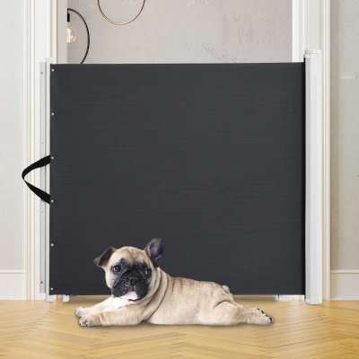 PawHut Barrière de sécurité barrière animaux rétractable automatique 1,15L x 0,83H m teslin métal gris
