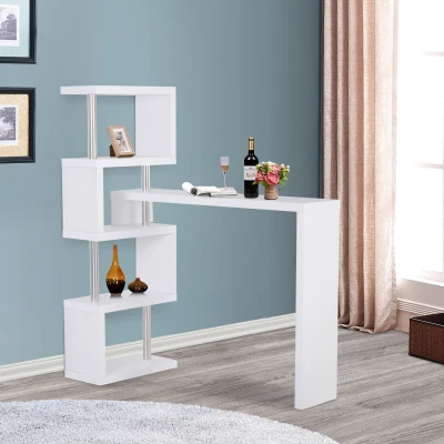 HOMCOM Bancone Bar 175W x 30D x 164.5H cm White with Wood Grain Print