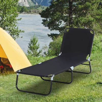 Outsunny Foldable Sun Lounger Black with 5-Position Backrest