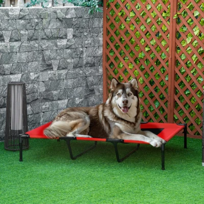 PawHut Lettino per Cani Rialzato in Metallo Tessuto Oxford Rosso