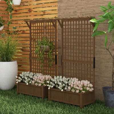 Outsunny 2 Pcs Wood Planter with Trellis Brown