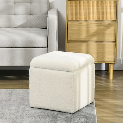HOMCOM Pouf Contenitore Imbottito Tessuto Teddy 39x39x39cm Crema