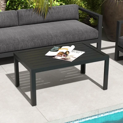 Outsunny Beistelltisch Balkontisch aus Stahl Rechteckig Kaffeetisch wetterfest Gartentisch 101,5x61x46 cm Schwarz