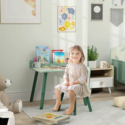 AIYAPLAY Set Sedia e Tavolino Bambini con Ripiano in Legno Verde