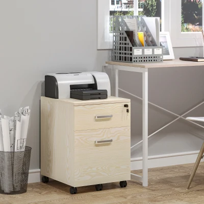 Vinsetto Locking Filing Cabinet Oak Wood Grain 2-Drawer