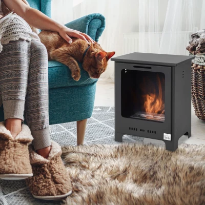HOMCOM Cheminée Bioéthanol Néo-Rétro 0,9L Noir