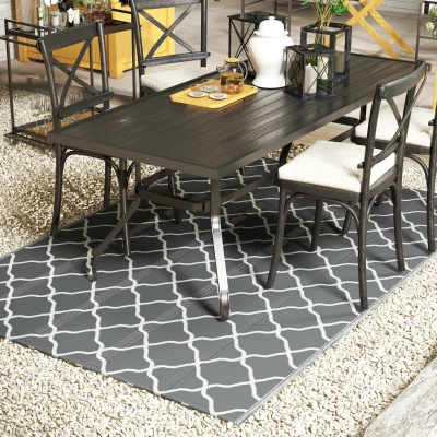 Outsunny Tappeto per Esterno 182x274 cm Reversibile Grigio Bianco