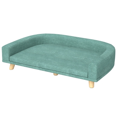 PawHut Canapé pour chien grand lit surélevé pour chien coussin lavable cadre en bois tissu polyester 98 x 67 x 25 cm vert clair