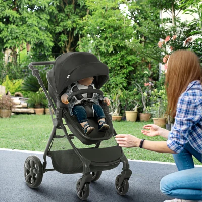 HOMCOM Foldable Baby Stroller Reclining Backrest Black