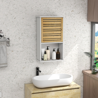 HOMCOM Armoire Murale Bambou Salle de Bain Blanc 40x20x70 cm
