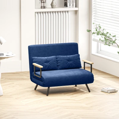 HOMCOM Divano Letto con Schienale Regolabile in 5 Livelli Blu