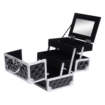 HOMCOM Mallette Maquillage 3 Niveaux Miroir Noir 20x15x15cm