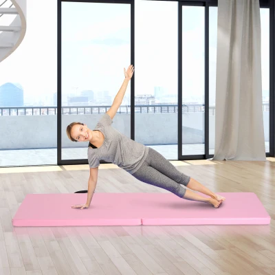 HOMCOM Tapis Gym Yoga Pliable Rose 180x60cm