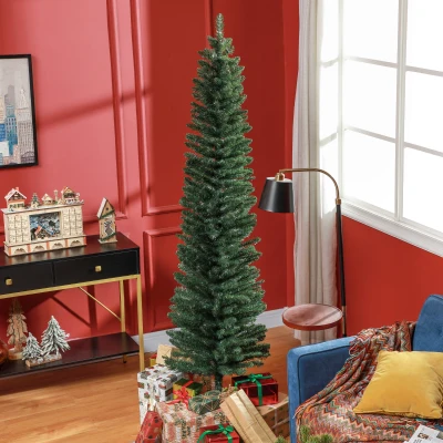 HOMCOM 7ft Artificial Pencil Christmas Tree Green