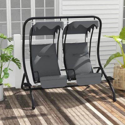 Outsunny Two-Seat Garden Swing Chair with Canopy Grey