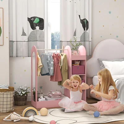 AIYAPLAY Attaccapanni per Bambini con Ripiani e Specchio Rosa
