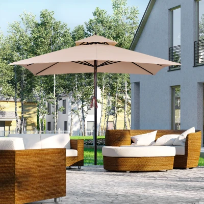 Outsunny Ombrellone da Giardino 3x3m con Doppio Tetto e 8 Stecche
