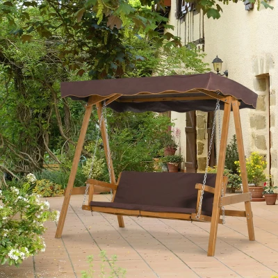 Outsunny 3-Seater Garden Swing Chair with Canopy Brown