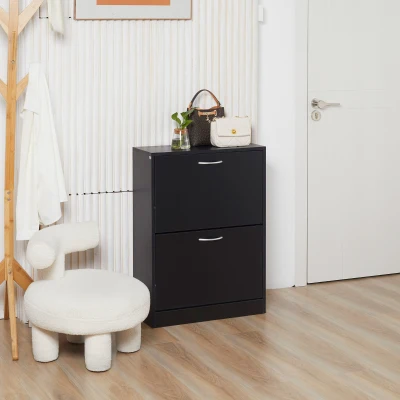 HOMCOM Armoire Chaussures 2 Portes Noir 60x24x80cm