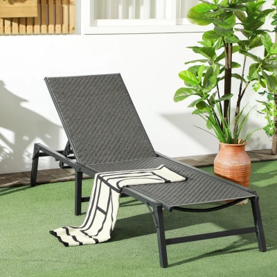 Outsunny Rattan Sun Lounger Recliner Chair Grey