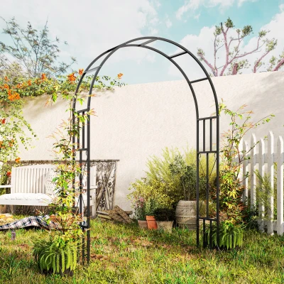 Outsunny Steel Garden Arch Trellis 2.2m High Black