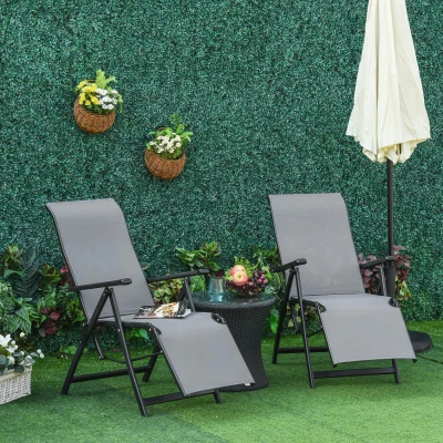 Outsunny Set of 2 Adjustable Sun Lounger Chairs Grey