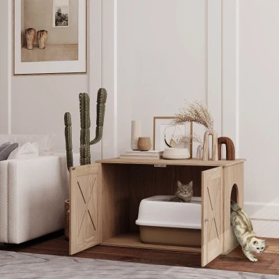Litter Box Enclosure 80W x 48D x 50.5Hcm Walnut brown