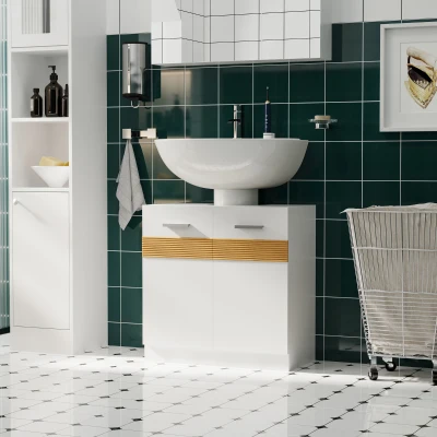 kleankin Meuble SDB Bambou Blanc Sous-Lavabo Cosy Chic