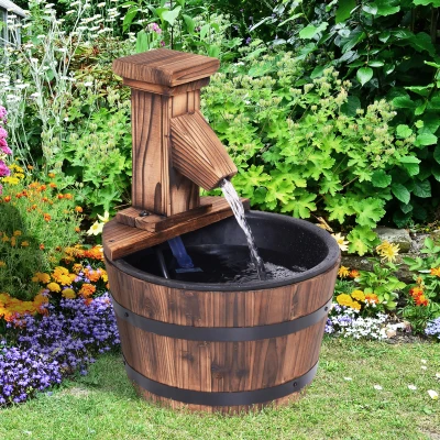 Outsunny Wood Barrel Water Fountain Garden Feature