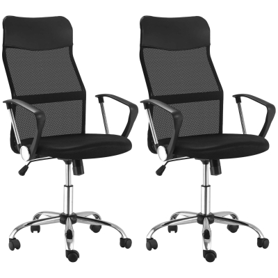 HOMCOM Fauteuils Bureau Manager Maille Noire Pivot 2Pcs